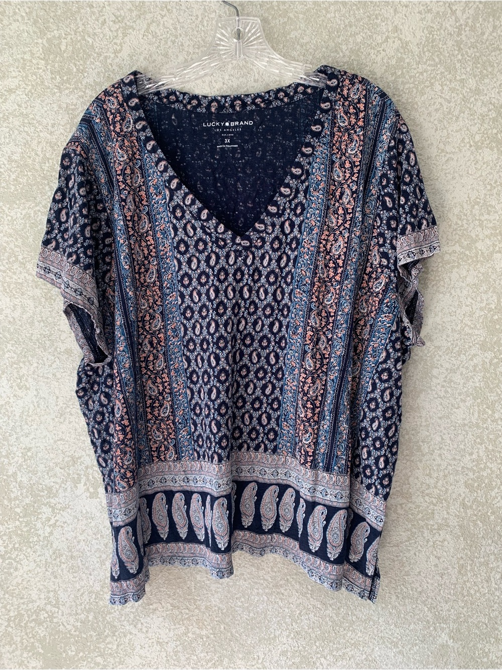 Lucky Brand Navy Paisley Print V-Neck Tunic 3X